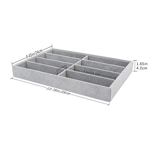 Emibele Glasses Organizer Jewelry Tray, 8 Grids Velvet Tray Watch Storage Stackable Jewelry Showcase Display Storage with Detachable Inner Dividers - Grey