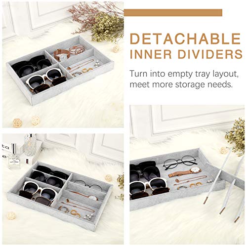 Emibele Glasses Organizer Jewelry Tray, 8 Grids Velvet Tray Watch Storage Stackable Jewelry Showcase Display Storage with Detachable Inner Dividers - Grey