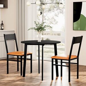 homooi 3 piece dining room table set for 2, round kitchen table dinette sets with 2 cushioned chairs for apartment, small space, espresso and brown
