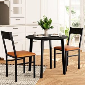 HOMOOI 3 Piece Dining Room Table Set for 2, Round Kitchen Table Dinette Sets with 2 Cushioned Chairs for Apartment, Small Space, Espresso and Brown