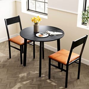 HOMOOI 3 Piece Dining Room Table Set for 2, Round Kitchen Table Dinette Sets with 2 Cushioned Chairs for Apartment, Small Space, Espresso and Brown