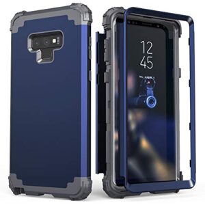 idweel galaxy note 9 case, note 9 case blue for men, 3 in 1 shockproof slim hybrid heavy duty protection hard pc cover soft silicone rugged bumper full body case for galaxy note 9, blue