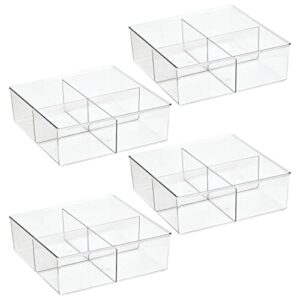 mDesign Plastic 4 Compartment Divided Drawer and Closet Storage Bin - Organizer for Scarves, Socks, Ties Bras, and Underwear - Dress Drawer Organizer, Shelf Organization - 4 Pack - Clear