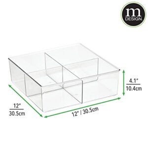 mDesign Plastic 4 Compartment Divided Drawer and Closet Storage Bin - Organizer for Scarves, Socks, Ties Bras, and Underwear - Dress Drawer Organizer, Shelf Organization - 4 Pack - Clear