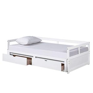 Daybed with Trundle and Drawers, Twin to King Design Sofa Bed,Wooden Extendable Bed Daybed for Bedroom Living Room, White