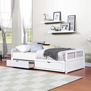 Daybed with Trundle and Drawers, Twin to King Design Sofa Bed,Wooden Extendable Bed Daybed for Bedroom Living Room, White