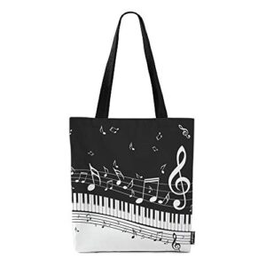 moslion music note canvas bags piano keys musical keyboard black white tote bags laptop bags large bulk reusable for women men work study 15x16 inch