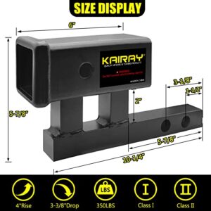 KAIRAY 1-1/4 inch to 2 inch Hitch Adapter Trailer Hitch Extension Riser with 4 inch Rise and 3-3/8 inch Drop for Class I and Class II Receivers