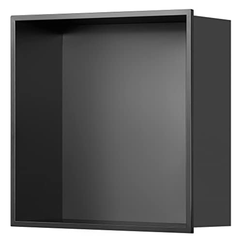 Sunrosa Black Shower Niche Stainless Steel, Ready for Tile, Waterproof 11.8" x 11.8" Bathroom Recessed Niche, Organizer Storage for Shampoo & Toiletry Storage