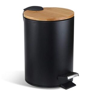 round mini trash can with lid and foot pedal soft close 0.8 gallon/3 liter garbage container bin with removable inner wastebasket for bathroom, bedroom, kitchen, office (black)