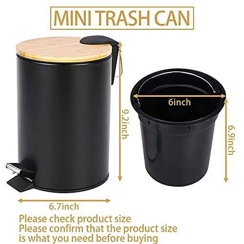 Round Mini Trash Can with Lid and Foot Pedal Soft Close 0.8 Gallon/3 Liter Garbage Container Bin with Removable Inner Wastebasket for Bathroom, Bedroom, Kitchen, Office (Black)