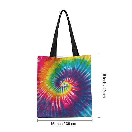 Moslion Rainbow Whirlpool Tote Bag Colorful Swirl Design Tie Dye Canvas Bag Large Shoulder Handbag Reusable Shopping Bags for Women Girls School 15x16 Inch