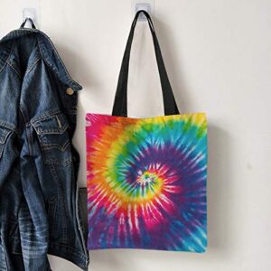 Moslion Rainbow Whirlpool Tote Bag Colorful Swirl Design Tie Dye Canvas Bag Large Shoulder Handbag Reusable Shopping Bags for Women Girls School 15x16 Inch