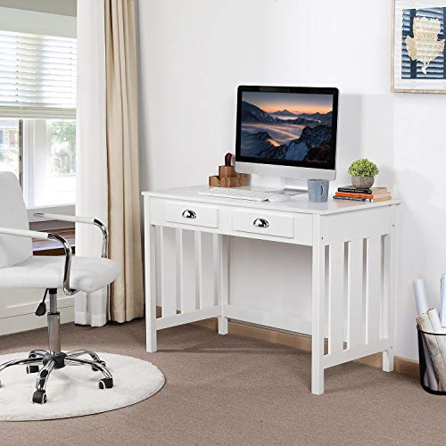 Yaheetech 41.7'' Computer Workstations Writing Desk with Drawer Storage, Homework Table with Removable Hutch, Desktop Table with Drawers, Mother's Day Presents, White