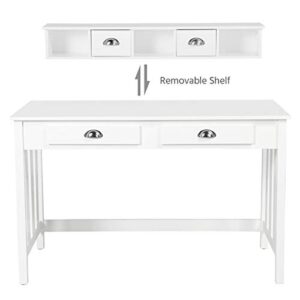 Yaheetech 41.7'' Computer Workstations Writing Desk with Drawer Storage, Homework Table with Removable Hutch, Desktop Table with Drawers, Mother's Day Presents, White