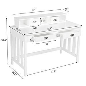 Yaheetech 41.7'' Computer Workstations Writing Desk with Drawer Storage, Homework Table with Removable Hutch, Desktop Table with Drawers, Mother's Day Presents, White