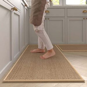 montvoo kitchen rugs and mats washable [2 pcs] non-skid natural rubber kitchen mats for floor runner rugs set for kitchen floor front of sink, hallway, laundry room 17"x30"+17"x47" (oats)