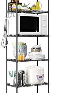 NATRKE 6-Tier Storage Shelf Wire Shelving Unit, Adjustable Heavy Duty Storage Shelves for Kitchen Organization, with Leveling Feet and Lockable Wheels, Black (21.26 Lx12 Wx69 H)