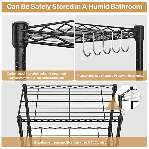 NATRKE 6-Tier Storage Shelf Wire Shelving Unit, Adjustable Heavy Duty Storage Shelves for Kitchen Organization, with Leveling Feet and Lockable Wheels, Black (21.26 Lx12 Wx69 H)