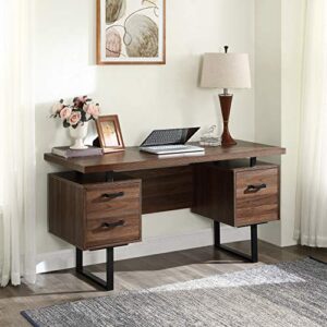 merax computer hanging letter-size files/59 inch writing study table with drawers desk, walnut
