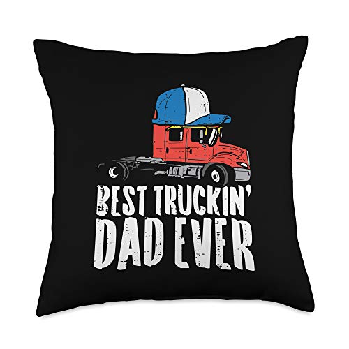 BoredKoalas Truck Pillows Trucker Driver Gift Best Truckin Dad Ever Cap Semi Truck Driver Trucker Men Gift Throw Pillow, 18x18, Multicolor