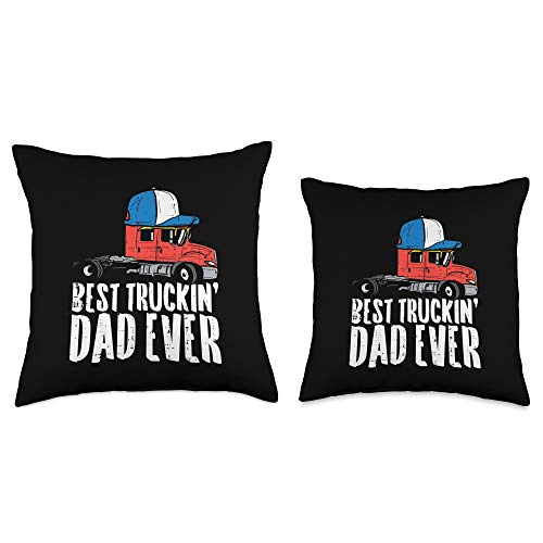 BoredKoalas Truck Pillows Trucker Driver Gift Best Truckin Dad Ever Cap Semi Truck Driver Trucker Men Gift Throw Pillow, 18x18, Multicolor