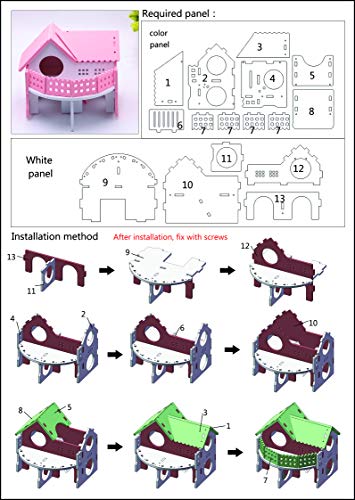 Wooden Hamster House - Pet Small Animal Hideout, Assemble Hamster Hut Villa, Cage Habitat Decor Accessories, Play Toys for Dwarf, Hedgehog, Syrian Hamster, Gerbils Mice