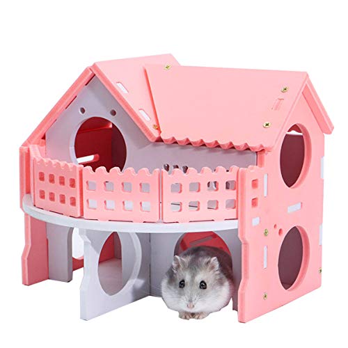 Wooden Hamster House - Pet Small Animal Hideout, Assemble Hamster Hut Villa, Cage Habitat Decor Accessories, Play Toys for Dwarf, Hedgehog, Syrian Hamster, Gerbils Mice