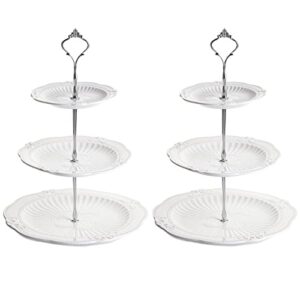 bekith 2 pack 3-tier porcelain cupcake stand, white elegant tiered dessert stand, cakes fruits candy pastry buffet serving tray platter for tea party wedding baby shower home birthday