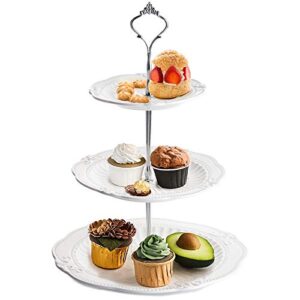 Bekith 2 Pack 3-Tier Porcelain Cupcake Stand, White Elegant Tiered Dessert Stand, Cakes Fruits Candy Pastry Buffet Serving Tray Platter for Tea Party Wedding Baby Shower Home Birthday