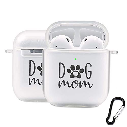 Creforkial Cute Dog Mom Case with Keychain for Airpod Clear Soft TPU, Protective Cover [ LED Visible ] [ Supports Wireless Charging ] for Airpods 1st and 2nd Generation