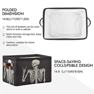 Weilife Human Skeleton Skull Storage Basket Bins, Funny Day of Dead Skull Collapsible Storage Cube Fabric Rectangle Storage Box with Handles for Shelf Closet Nursery Home Office 1 Pack