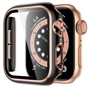 geak hard cover compatible for apple watch case 40mm with screen protector, full coverage hard pc cover with rose gold edge screen protector for women men iwatch 40mm series 6/5/4/se black/rose gold