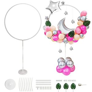elecrainbow 67 inches height round circle balloon arch frame stand kit for party decorations, balloon column base, pole, balloon clip rings, balloon tie tool, strip & 5 packs of accessories included