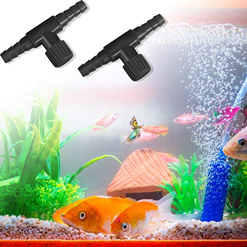 30 Pieces 2 Way Fish Tank Air Pump Aquaculture T Shape Control Valve Plastic Aquarium Hose Connector for 4 mm Air Tube (Black)