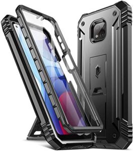 poetic revolution series case for moto g power (2021), full-body rugged dual-layer shockproof protective cover with kickstand and built-in-screen protector, black