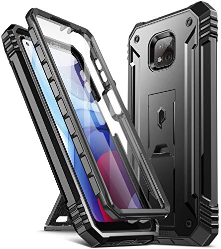 Poetic Revolution Series Case for Moto G Power (2021), Full-Body Rugged Dual-Layer Shockproof Protective Cover with Kickstand and Built-in-Screen Protector, Black