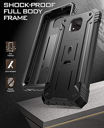 Poetic Revolution Series Case for Moto G Power (2021), Full-Body Rugged Dual-Layer Shockproof Protective Cover with Kickstand and Built-in-Screen Protector, Black