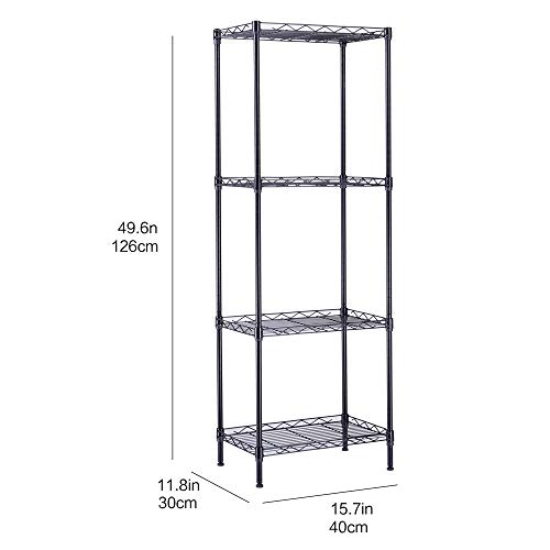 Kcelarec 4-Tier Wire Shelving Metal Storage Rack Adjustable Shelves for Laundry Bathroom Kitchen Pantry Closet, Black