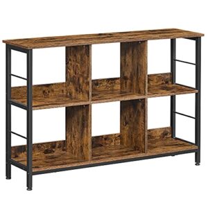 vasagle bookshelf, cube shelf, console table, tv stand with 6 storage cubes, for office, living room, bedroom, 13 x 47.2 x 31.5 inches industrial design, rustic brown and black ulls104b01