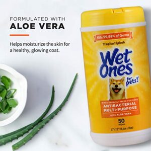 Wet Ones for Pets Multi-Purpose Dog Wipes with Aloe Vera, 50 Count - 3 Pack | Dog Wipes for All Dogs in Tropical Splash, Wipes for Paws & All Purpose