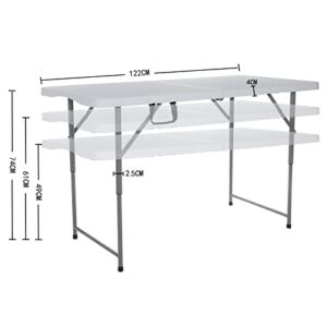 Lakhow 122CZ Folding Tables Camping Table 4FT Adjustable Height（ 49/61/74CM） Portable Dining Table Party,Height Adjustable Craft Camping and Utility Folding Table,White Granite