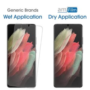 (2 Pack) amFilm Elastic Skin Screen Protector for Samsung Galaxy S21 Ultra 5G 6.8 inch, Fingerprint ID Compatible, with Easy Installation Alignment Tool and Video, HD Clear, TPU Film Full Coverage