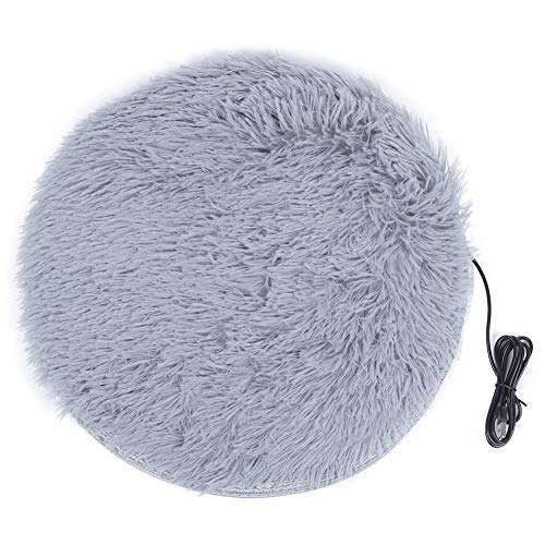 VINGVO Pet Heating Pad, Cat Plush Mat Dog Cat Electric Heated Blanket Mat, 40cm Round Heated Mat Plush Electric Cat Bed Warmer with USB Charging Interface for Small Dogs, Silver Gray