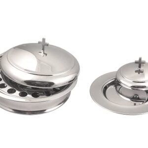 Communion Ware Holy Wine Serving Tray with A Lid & A Stacking Bread Plate with A Lid - Stainless Steel (Mirror/Silver)