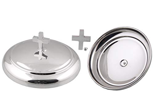 Communion Ware Holy Wine Serving Tray with A Lid & A Stacking Bread Plate with A Lid - Stainless Steel (Mirror/Silver)