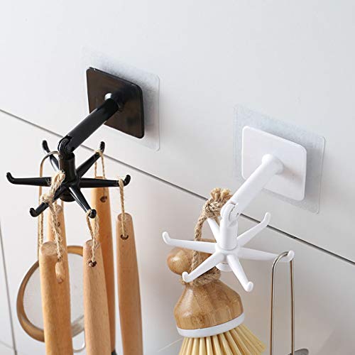 360° Rotating Folding Hook,Self-Adhesive 180°Vertical Flip Waterproof Utility Hook for Home Kitchen Bathroom Towel Office Sticky Wall Hook, Damage-Free No Drilling (White)