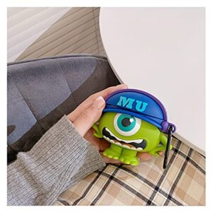 Ultra Thick Soft Silicone Case Cover for Apple AirPods Pro 2019 Generation with Keychain Green Mike Monster 3D Cartoon Anime Cute Fun Funny Cool Unique Creative Women Teens Girls Boys