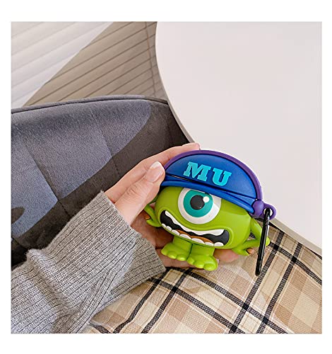 Ultra Thick Soft Silicone Case Cover for Apple AirPods Pro 2019 Generation with Keychain Green Mike Monster 3D Cartoon Anime Cute Fun Funny Cool Unique Creative Women Teens Girls Boys