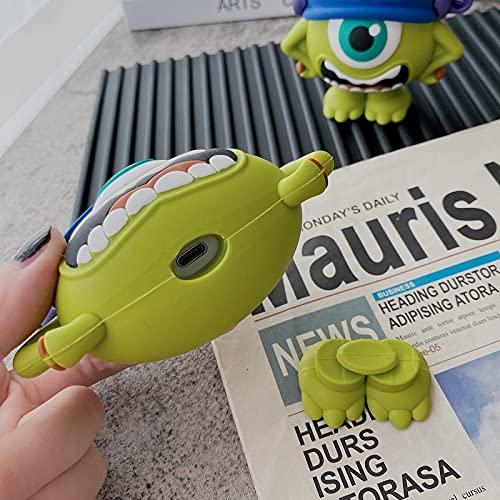 Ultra Thick Soft Silicone Case Cover for Apple AirPods Pro 2019 Generation with Keychain Green Mike Monster 3D Cartoon Anime Cute Fun Funny Cool Unique Creative Women Teens Girls Boys